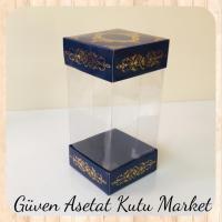 8x8x16 Asetat, Çift Taraflı Lacivert Üzerine Gold Saray Desenli Kutu