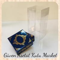 8x8x16 Asetat, Çift Taraflı Lacivert Üzerine Gold Saray Desenli Kutu