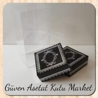 8x8x16 Asetat, Çift Taraflı Siyah Üzerine Gümüş Kilim Desenli Kutu