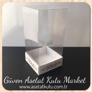 8x8x16 Asetat, Tek Taraflı Beyaz Üzerine Gold Saray Desenli Kutu