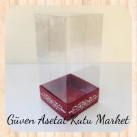 8x8x16 Asetat, Tek Taraflı Bordo Üzerine Gümüş Saray Desenli Kutu