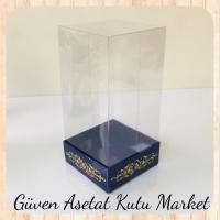 8x8x16 Asetat, Tek Taraflı Lacivert Üzerine Gold Saray Desenli Kutu