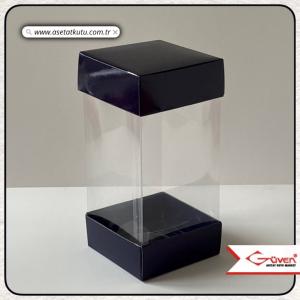 8x8x16 Asetat, Çift Taraflı Lacivert Üzerine Gümüş Saray Desenli Kutu