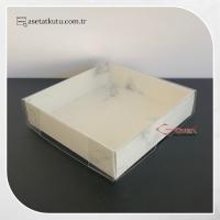 8x8x2 Altı Beyaz Mermer Desenli Karton Üstü Asetat Kutu
