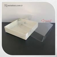 8x8x2 Altı Beyaz Mermer Desenli Karton Üstü Asetat Kutu