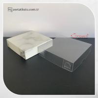 8x8x2 Altı Beyaz Mermer Desenli Karton Üstü Asetat Kutu