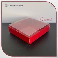 8x8x2 Altı Bordo Karton Üstü Asetat Kutu (İçten Kapanan)