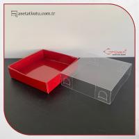 8x8x2 Altı Bordo Karton Üstü Asetat Kutu (İçten Kapanan)