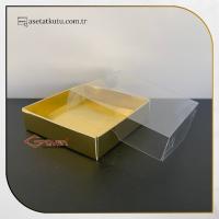 8x8x2 Altı Gold Metalize Karton Üstü Asetat Kutu