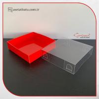 8x8x2 Altı Kırmızı Karton Üstü Asetat Kutu (İçten Kapanan)