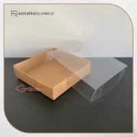 8x8x2 Altı Koyu Kraft Karton Üstü Asetat Kutu