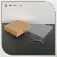 8x8x2 Altı Koyu Kraft Karton Üstü Asetat Kutu