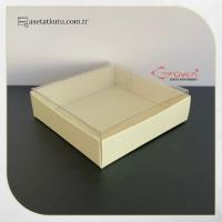 8x8x2 Altı Krem Karton Üstü Asetat Kutu (İçten Kapanan)