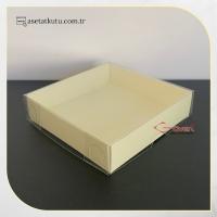 8x8x2 Altı Krem Mermer Desenli Karton Üstü Asetat Kutu