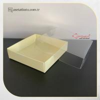 8x8x2 Altı Krem Mermer Desenli Karton Üstü Asetat Kutu
