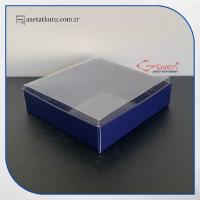 8x8x2 Altı Lacivert Karton Üstü Asetat Kutu (İçten Kapanan)