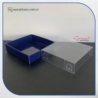 8x8x2 Altı Lacivert Karton Üstü Asetat Kutu (İçten Kapanan)