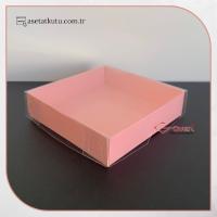 8x8x2 Altı Pembe Karton Üstü Asetat Kutu