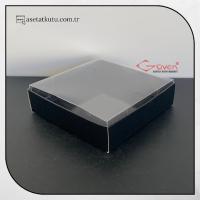 8x8x2 Altı Siyah Karton Üstü Asetat Kutu (İçten Kapanan)