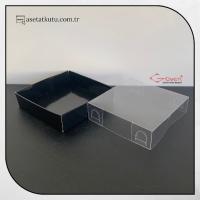 8x8x2 Altı Siyah Karton Üstü Asetat Kutu (İçten Kapanan)