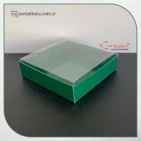 8x8x2 Altı Yeşil Karton Üstü Asetat Kutu (İçten Kapanan)