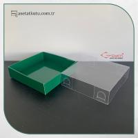 8x8x2 Altı Yeşil Karton Üstü Asetat Kutu (İçten Kapanan)