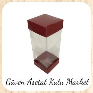 8x8x20 Asetat, Çift Taraflı Bordo Kutu