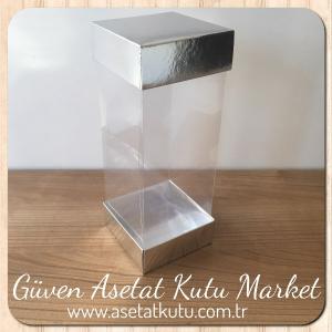 8x8x20 Asetat Çift Taraflı Gümüş Kutu