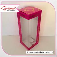 8x8x21 Fuşya Üzeri Gold Saray Desenli, Pencereli Karton Kutu