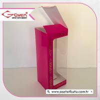 8x8x21 Fuşya Üzeri Gold Saray Desenli, Pencereli Karton Kutu