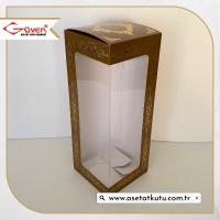 8x8x21 Gold Metalize Üzeri Gold Saray Desenli, Pencereli Karton Kutu