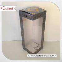 8x8x21 Gümüş Metalize Üzeri Gold Saray Desenli, Pencereli Karton Kutu