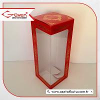 8x8x21 Kırmızı Üzeri Gold Saray Desenli, Pencereli Karton Kutu