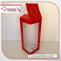 8x8x21 Kırmızı Üzeri Gold Saray Desenli, Pencereli Karton Kutu