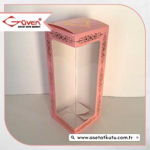 8x8x21 Pembe Üzeri Gold Saray Desenli, Pencereli Karton Kutu