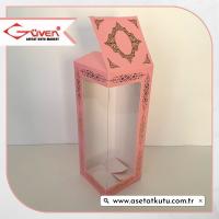 8x8x21 Pembe Üzeri Gold Saray Desenli, Pencereli Karton Kutu