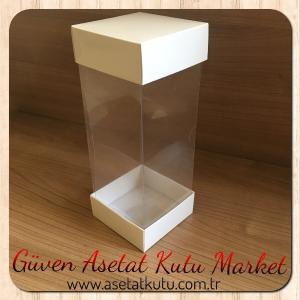 8x8x25 Asetat, Çift Taraflı Beyaz Karton Kutu