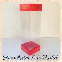8x8x25 Asetat, Çift Taraflı Kırmızı Üzerine Gold Saray Desenli Kutu