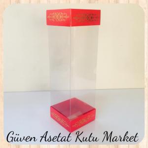 8x8x25 Asetat, Çift Taraflı Kırmızı Üzerine Gold Saray Desenli Kutu