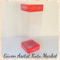 8x8x25 Asetat, Çift Taraflı Kırmızı Üzerine Gümüş Saray Desenli Kutu