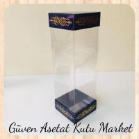 8x8x25 Asetat, Çift Taraflı Lacivert Üzerine Gold Saray Desenli Kutu