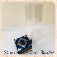 8x8x25 Asetat, Çift Taraflı Lacivert Üzerine Gold Saray Desenli Kutu