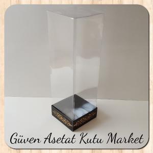 8x8x25 Asetat, Tek Taraflı Siyah Üzerine Gold Saray Desenli Kutu