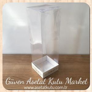 8x8x25 Asetat, Tek Taraflı Beyaz Üzerine Gold Saray Desenli Kutu