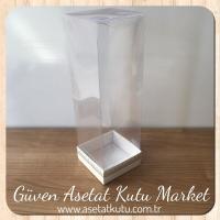 8x8x25 Asetat, Tek Taraflı Beyaz Üzerine Gümüş Kilim Desenli Kutu