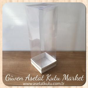 8x8x25 Asetat, Tek Taraflı Beyaz Üzerine Gümüş Kilim Desenli Kutu