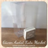 8x8x25 Asetat, Tek Taraflı Beyaz Üzerine Gümüş Kilim Desenli Kutu