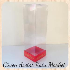 8x8x25 Asetat, Tek Taraflı Kırmızı Üzerine Gold Saray Desenli Kutu