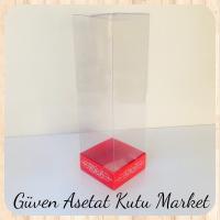 8x8x25 Asetat, Tek Taraflı Kırmızı Üzerine Gümüş Saray Desenli Kutu