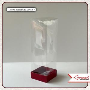 8x8x25 Asetat, Tek Taraflı Bordo Karton Kutu